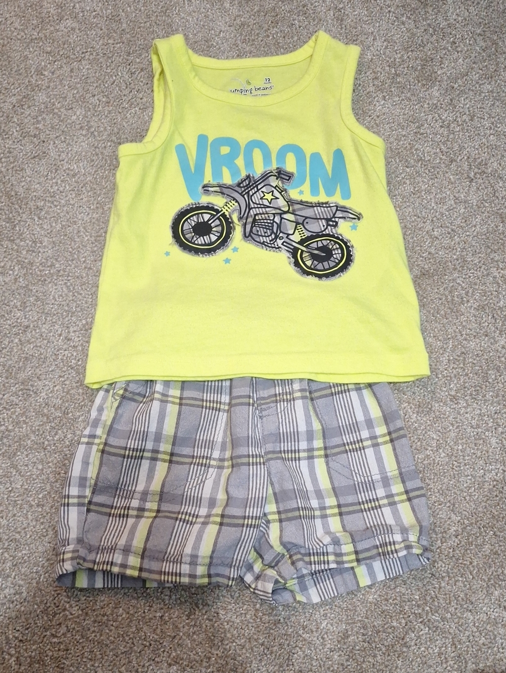 jumping beans Yellow Tank Top & Plaid Shorts Pajama Set